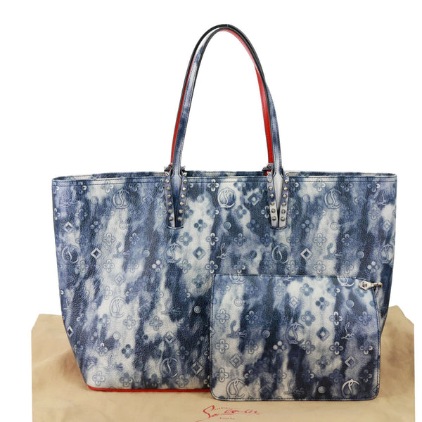 CHRISTIAN LOUBOUTIN Cabata Spikes Tie dye Calfskin Leather Tote Bag Blue