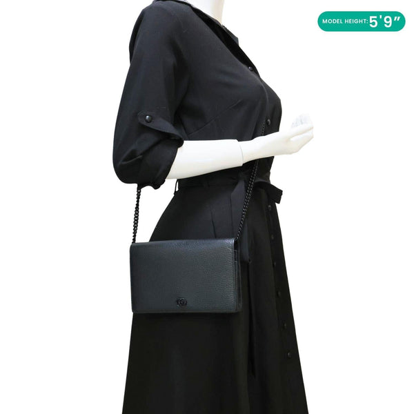 GUCCI GG Marmont WOC Leather Chain Crossbody Bag Black 497985