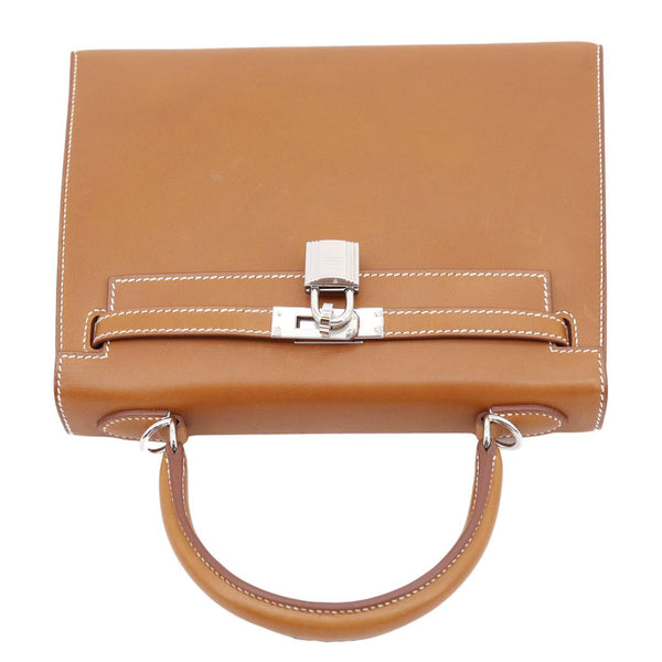 HERMES Kelly 25 Sellier Calfskin Leather Shoulder Bag Brown