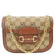 GUCCI Horsebit 1955 Crystal Mini GG Monogram Canvas Shoulder Bag Beige 675801