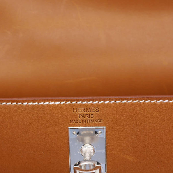 HERMES Kelly 25 Sellier Calfskin Leather Shoulder Bag Brown