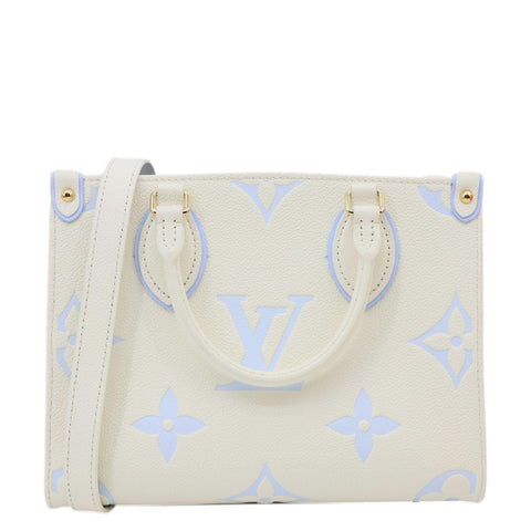 LOUIS VUITTON Onthego PM Giant Monogram Empreinte Leather Tote Shoulder Bag Cream