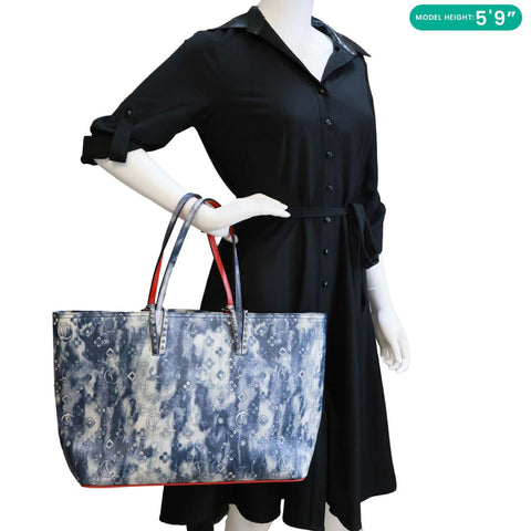 CHRISTIAN LOUBOUTIN Cabata Spikes Tie dye Calfskin Leather Tote Bag Blue