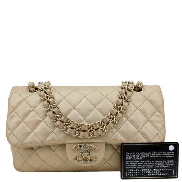 CHANEL Precious Jewel Single Flap Leather Shoulder Bag Gold