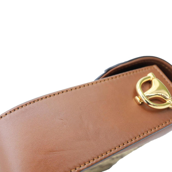 GUCCI Horsebit 1955 Crystal Mini GG Monogram Canvas Shoulder Bag Beige 675801