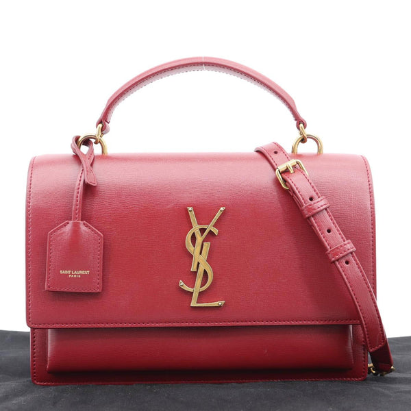 YVES SAINT LAURENT Monogram Sunset Leather Satchel Crossbody Bag Red