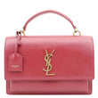YVES SAINT LAURENT Monogram Sunset Leather Satchel Crossbody Bag Red