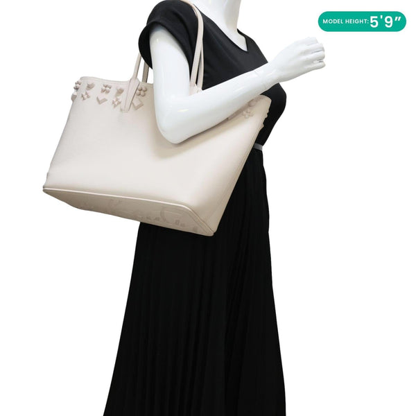 CHRISTIAN LOUBOUTIN Cabata Empire Studded Spike Leather Tote Bag Ivory