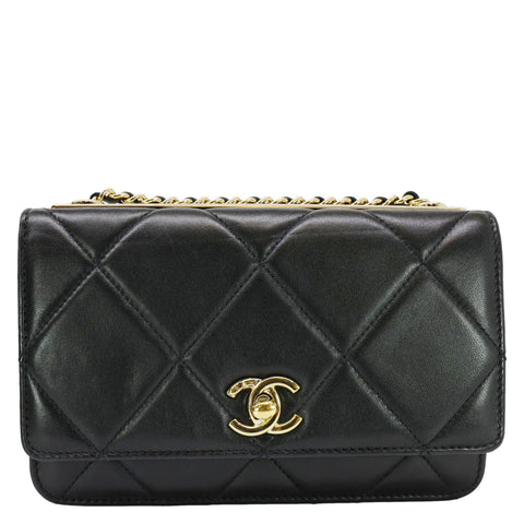 CHANEL Trendy CC Quilted Leather Wallet On Chain Crossbody Bag Black