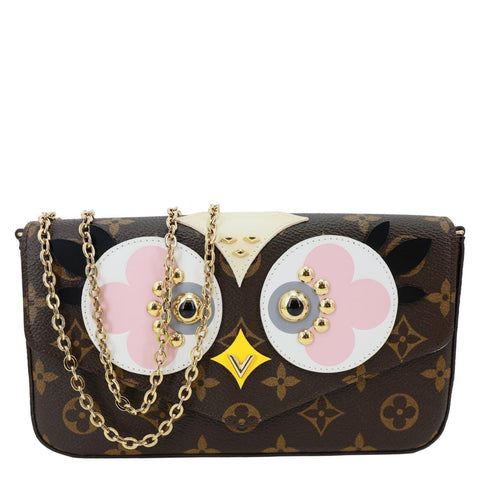 LOUIS VUITTON Felicie Pochette Lovely Birds Monogram Canvas Crossbody Bag Brown