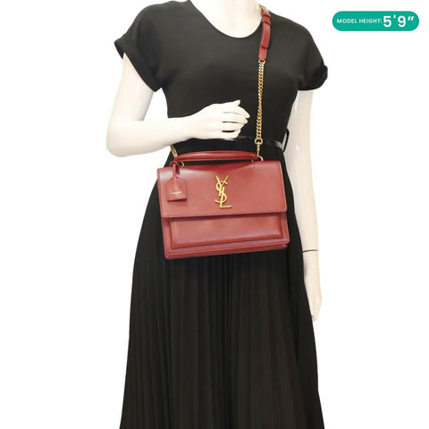 YVES SAINT LAURENT Monogram Sunset Leather Satchel Crossbody Bag Red