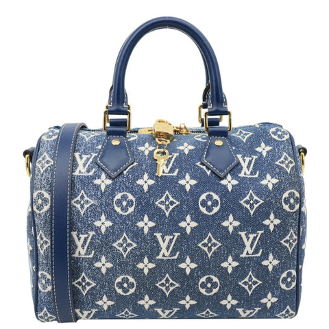 LOUIS VUITTON Speedy 25 Bandouliere Monogram Jacquard Denim Shoulder Bag Blue