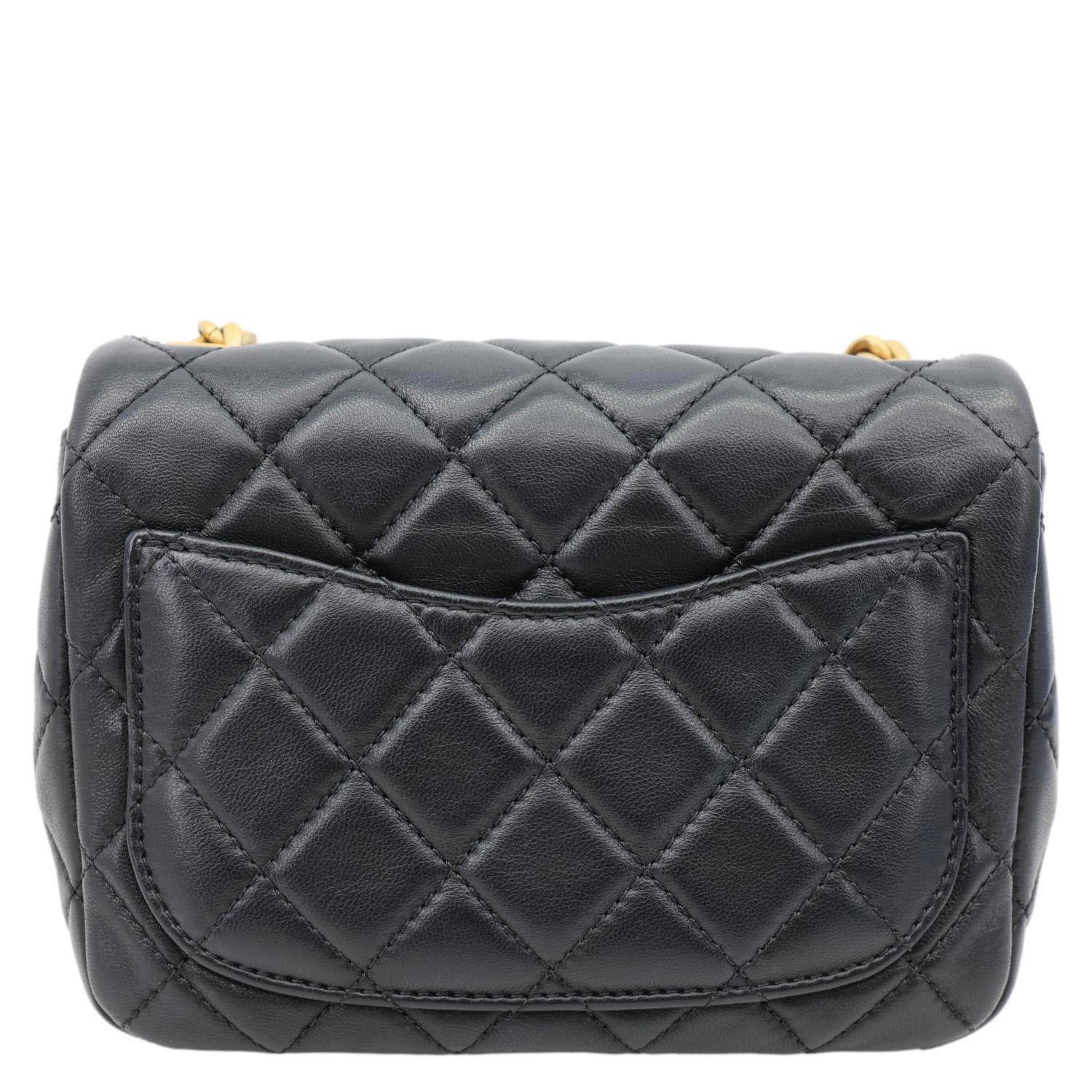 CHANEL Resin Pearl Samba Flap Quilted Leather Crossbody Bag Black