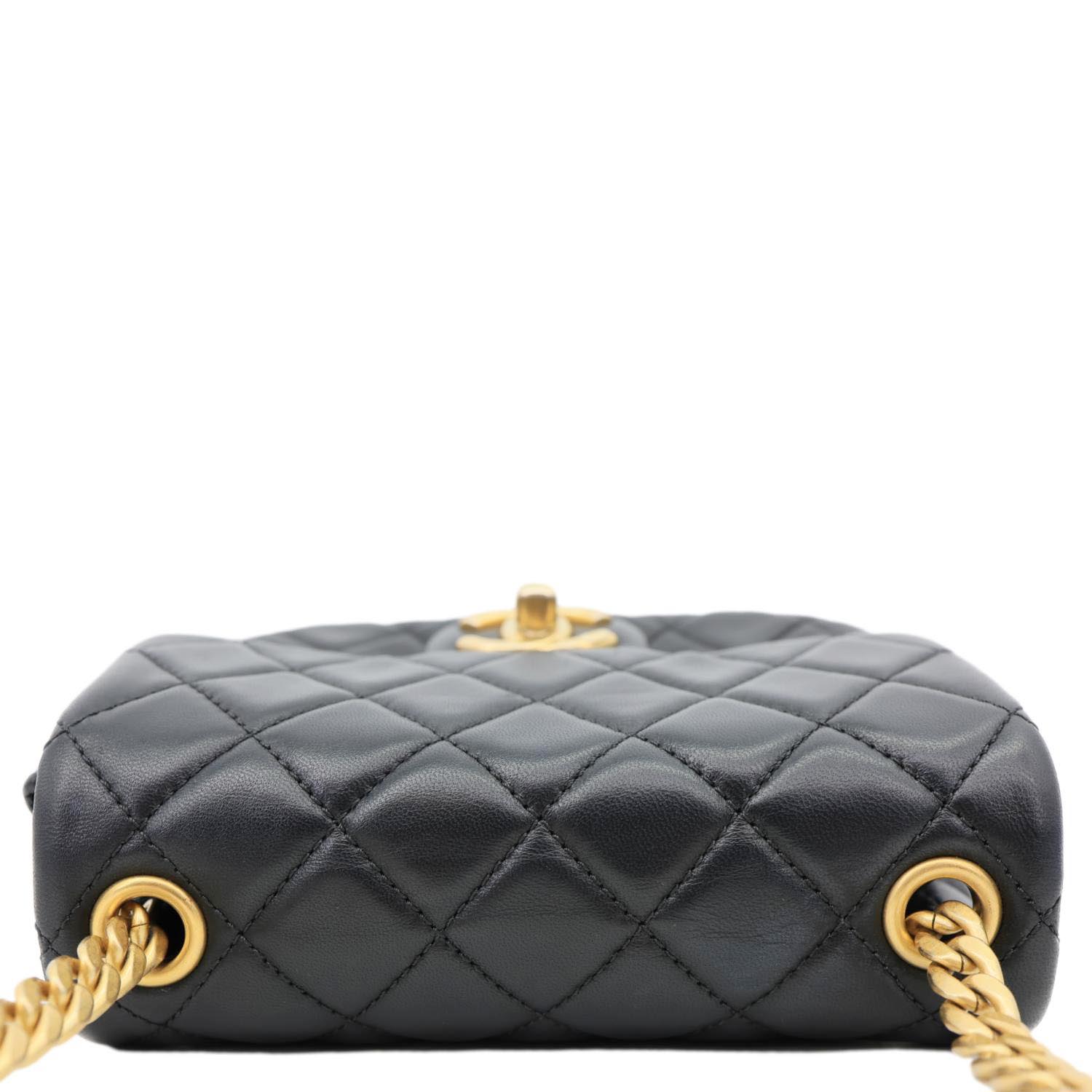 CHANEL Resin Pearl Samba Flap Quilted Leather Crossbody Bag Black
