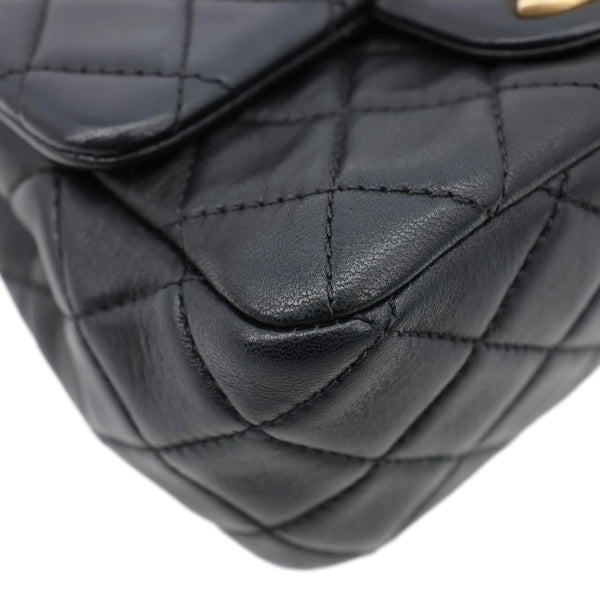 CHANEL Resin Pearl Samba Flap Quilted Leather Crossbody Bag Black