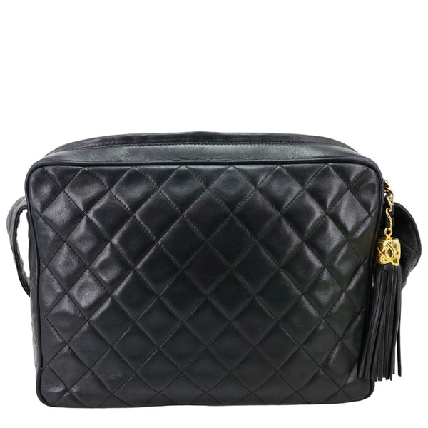 CHANEL CC Tassel Vintage Lambskin Quilted Leather Camera Bag Black