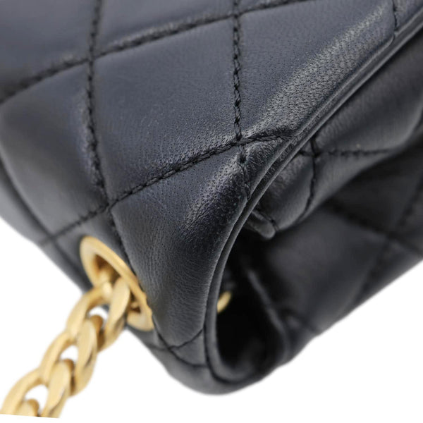 CHANEL Resin Pearl Samba Flap Quilted Leather Crossbody Bag Black