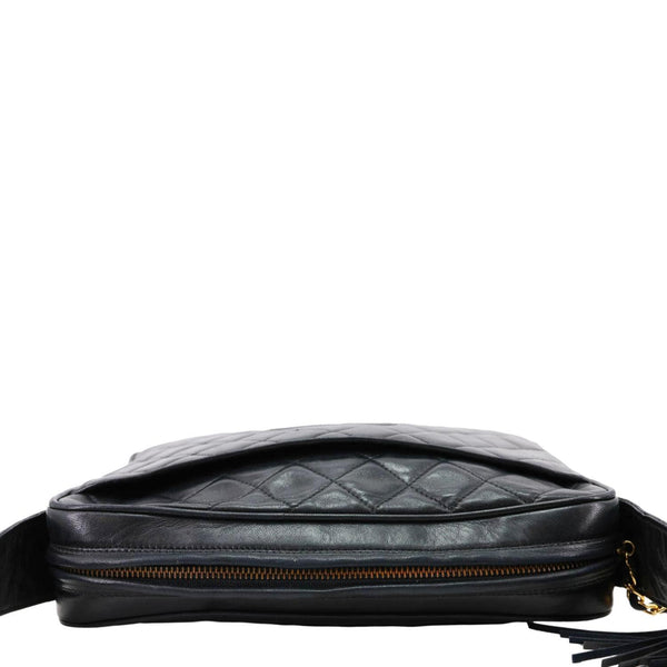 CHANEL CC Tassel Vintage Lambskin Quilted Leather Camera Bag Black