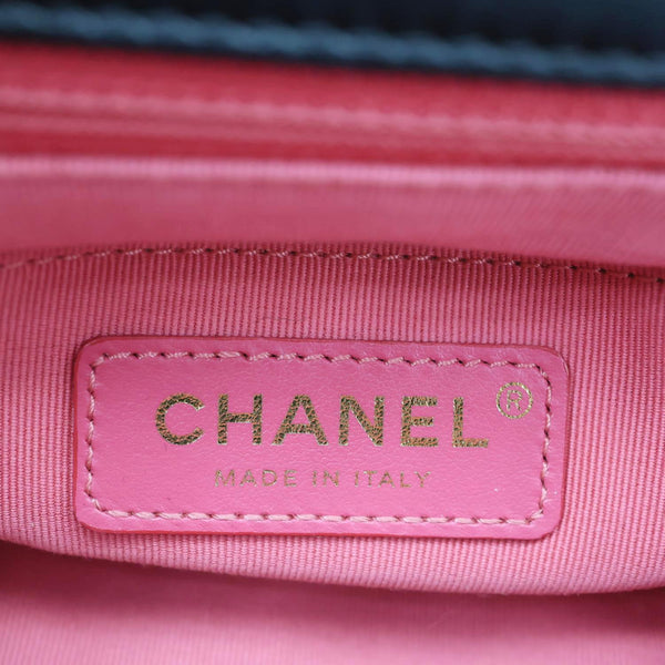 CHANEL Resin Pearl Samba Flap Quilted Leather Crossbody Bag Black