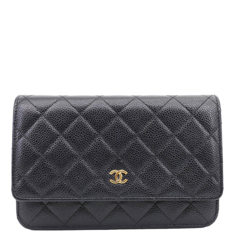 CHANEL Wallet On Chain Quilted Caviar Leather Crossbody Bag Black