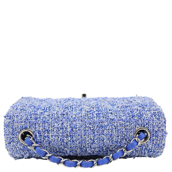 CHANEL Classic Rectangular Flap Mini  Quilted Tweed Crossbody Bag Blue