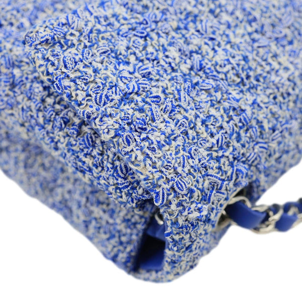 CHANEL Classic Rectangular Flap Mini  Quilted Tweed Crossbody Bag Blue