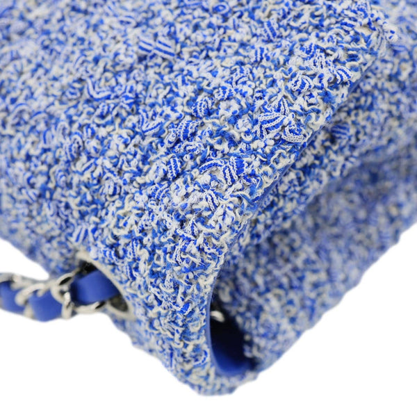 CHANEL Classic Rectangular Flap Mini  Quilted Tweed Crossbody Bag Blue