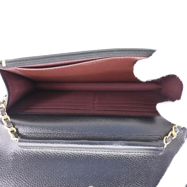 CHANEL Wallet On Chain Quilted Caviar Leather Crossbody Bag Black