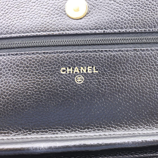CHANEL Wallet On Chain Quilted Caviar Leather Crossbody Bag Black