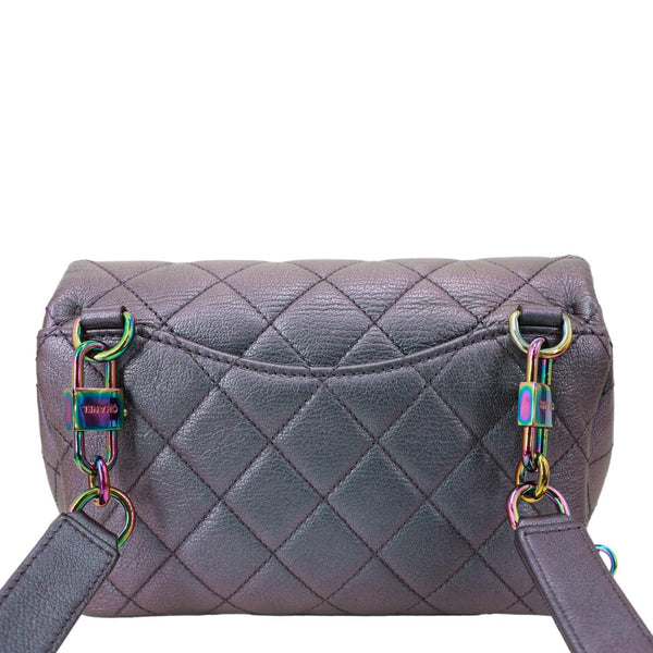 CHANEL Double Carry Waist Flap Small Iridescent Quilted Goatskin Chain Shoulder Bag Purple