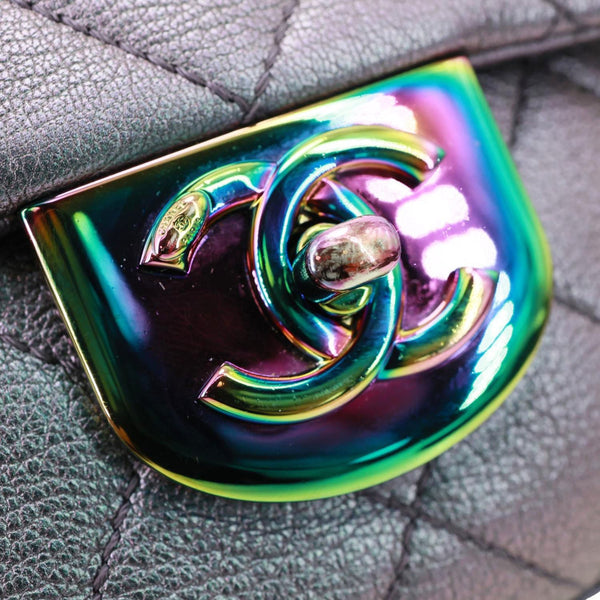 CHANEL Double Carry Waist Flap Small Iridescent Quilted Goatskin Chain Shoulder Bag Purple