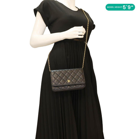 CHANEL Wallet On Chain Quilted Caviar Leather Crossbody Bag Black