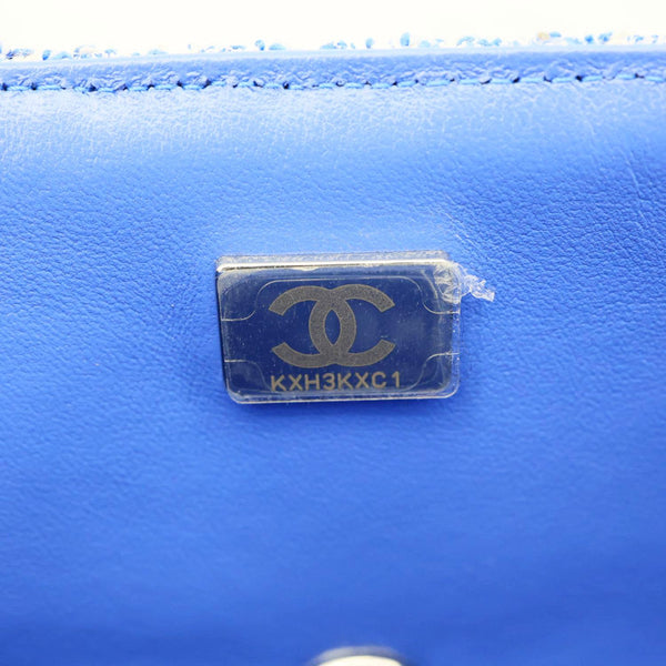 CHANEL Classic Rectangular Flap Mini  Quilted Tweed Crossbody Bag Blue