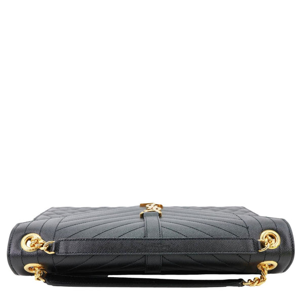 YVES SAINT LAURENT Envelope Flap Chevron Grain De Poudre Chain Shoulder Bag Black