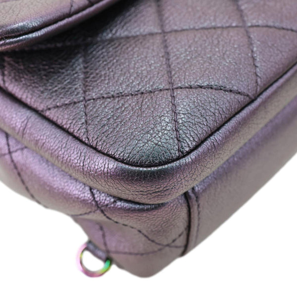CHANEL Double Carry Waist Flap Small Iridescent Quilted Goatskin Chain Shoulder Bag Purple