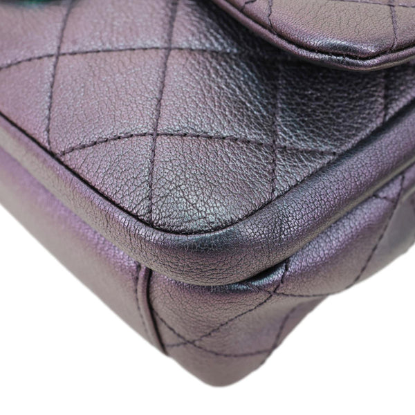 CHANEL Double Carry Waist Flap Small Iridescent Quilted Goatskin Chain Shoulder Bag Purple