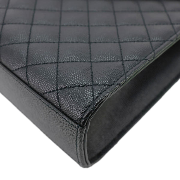 YVES SAINT LAURENT Envelope Flap Chevron Grain De Poudre Chain Shoulder Bag Black