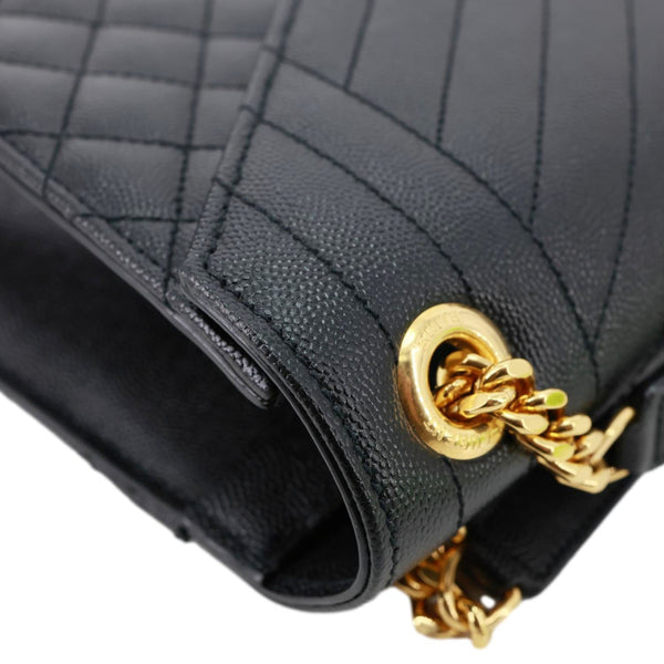 YVES SAINT LAURENT Envelope Flap Chevron Grain De Poudre Chain Shoulder Bag Black