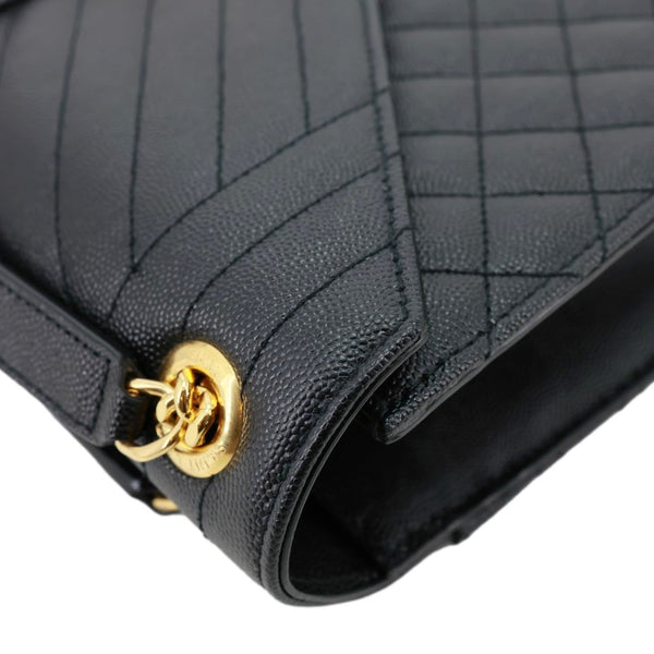 YVES SAINT LAURENT Envelope Flap Chevron Grain De Poudre Chain Shoulder Bag Black