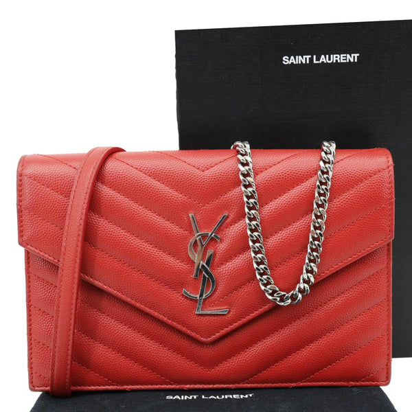 YVES SAINT LAURENT Envelope Cassandre Leather Chain Crossbody Bag Red