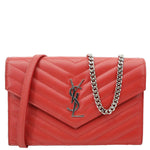 YVES SAINT LAURENT Envelope Cassandre Leather Chain Crossbody Bag Red