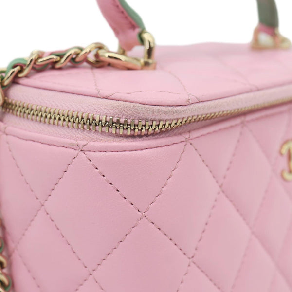 CHANEL Vanity Case Small Quilted Leather Top Handle Chain Shoulder Bag Pink