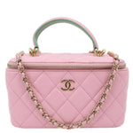CHANEL Vanity Case Small Quilted Leather Top Handle Chain Shoulder Bag Pink