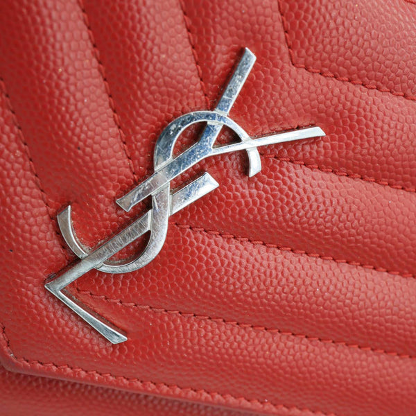 YVES SAINT LAURENT Envelope Cassandre Leather Chain Crossbody Bag Red