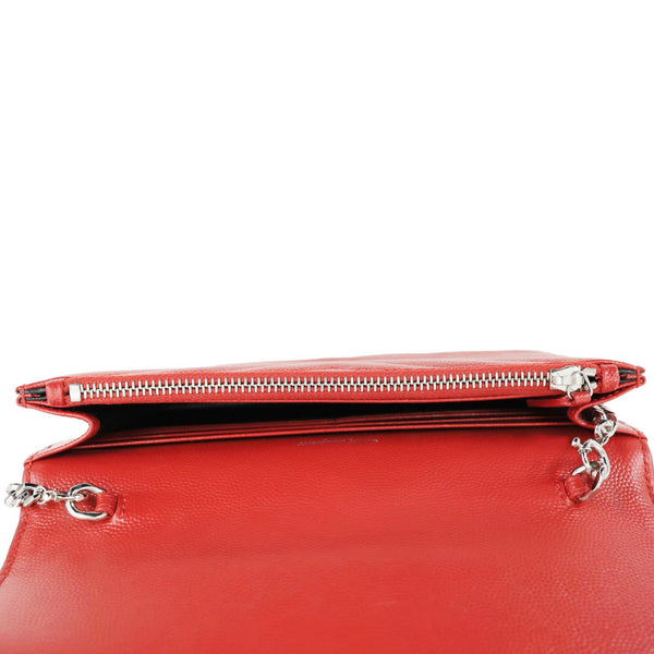 YVES SAINT LAURENT Envelope Cassandre Leather Chain Crossbody Bag Red