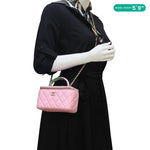 CHANEL Vanity Case Small Quilted Leather Top Handle Chain Shoulder Bag Pink