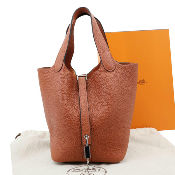 HERMES Picotin Lock 18 Taurillon Clemence Leather Hobo Bag Orange Apricot