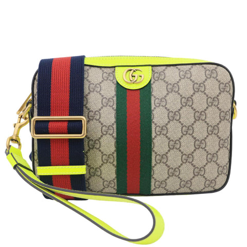 GUCCI Ophidia Small Web GG Supreme Canvas Wristlet Shoulder Bag Beige 699439