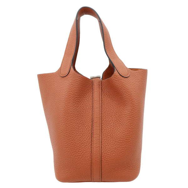 HERMES Picotin Lock 18 Taurillon Clemence Leather Hobo Bag Orange Apricot