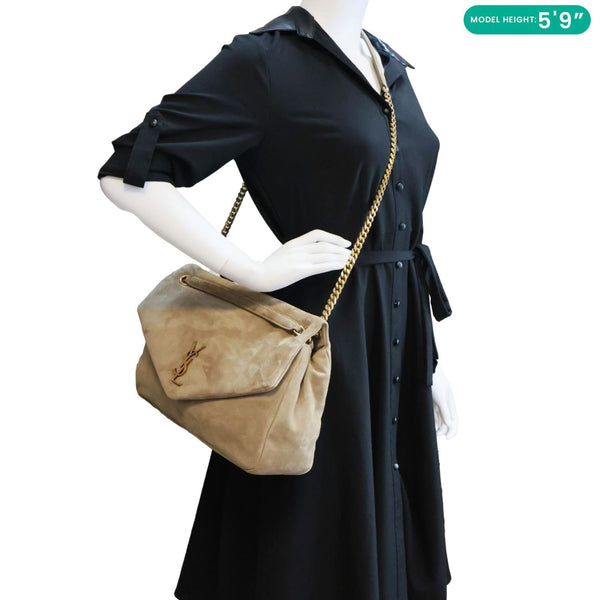 YVES SAINT LAURENT Calypso Suede Crossbody Bag Tan